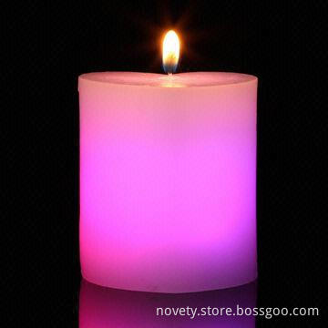 LED Pillar Heart/Real Smokeless Wax Candle, Really Change Colors When Lit